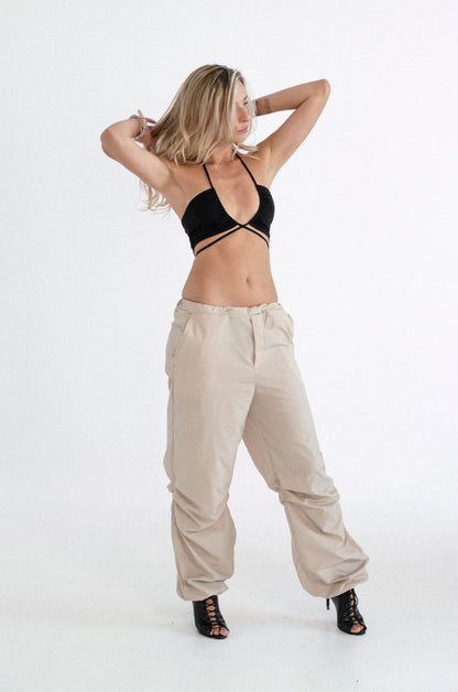 Beige Cargo Wide Leg Pants