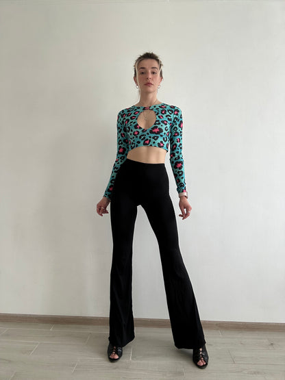 Blue Leopard Print Cut Out Crop Top