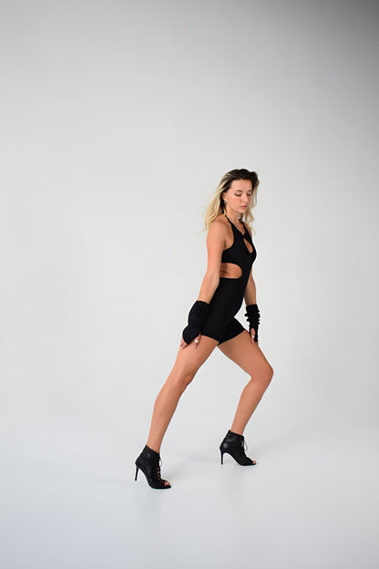 Black Rave Backless Jumpsuit with Detachable Sleeves