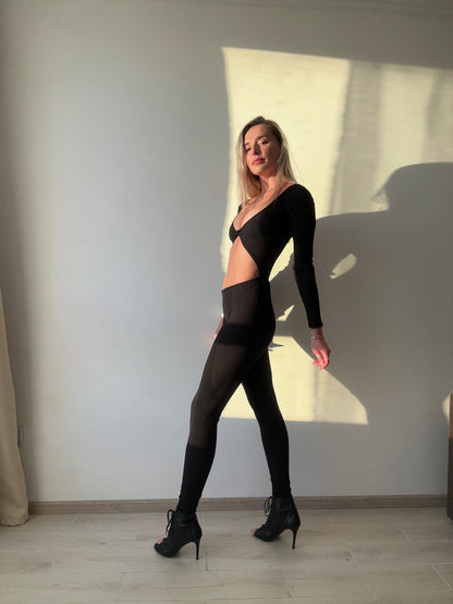 Black Open Belly Jumpsuit