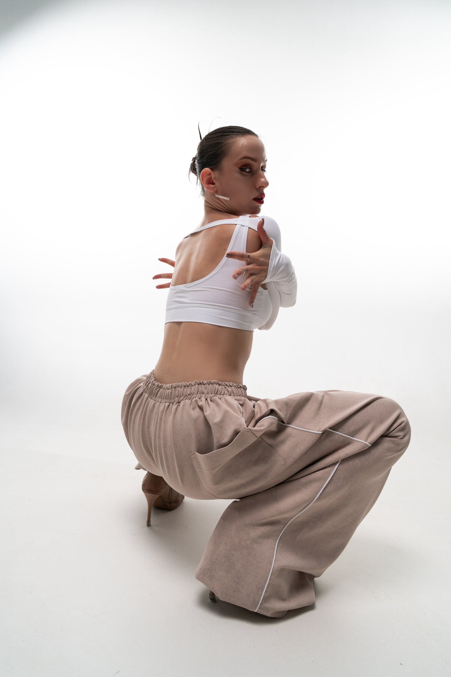 Beige Tie Dye Wide Leg Pants