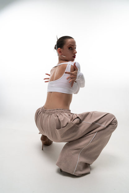 Beige Tie Dye Wide Leg Pants