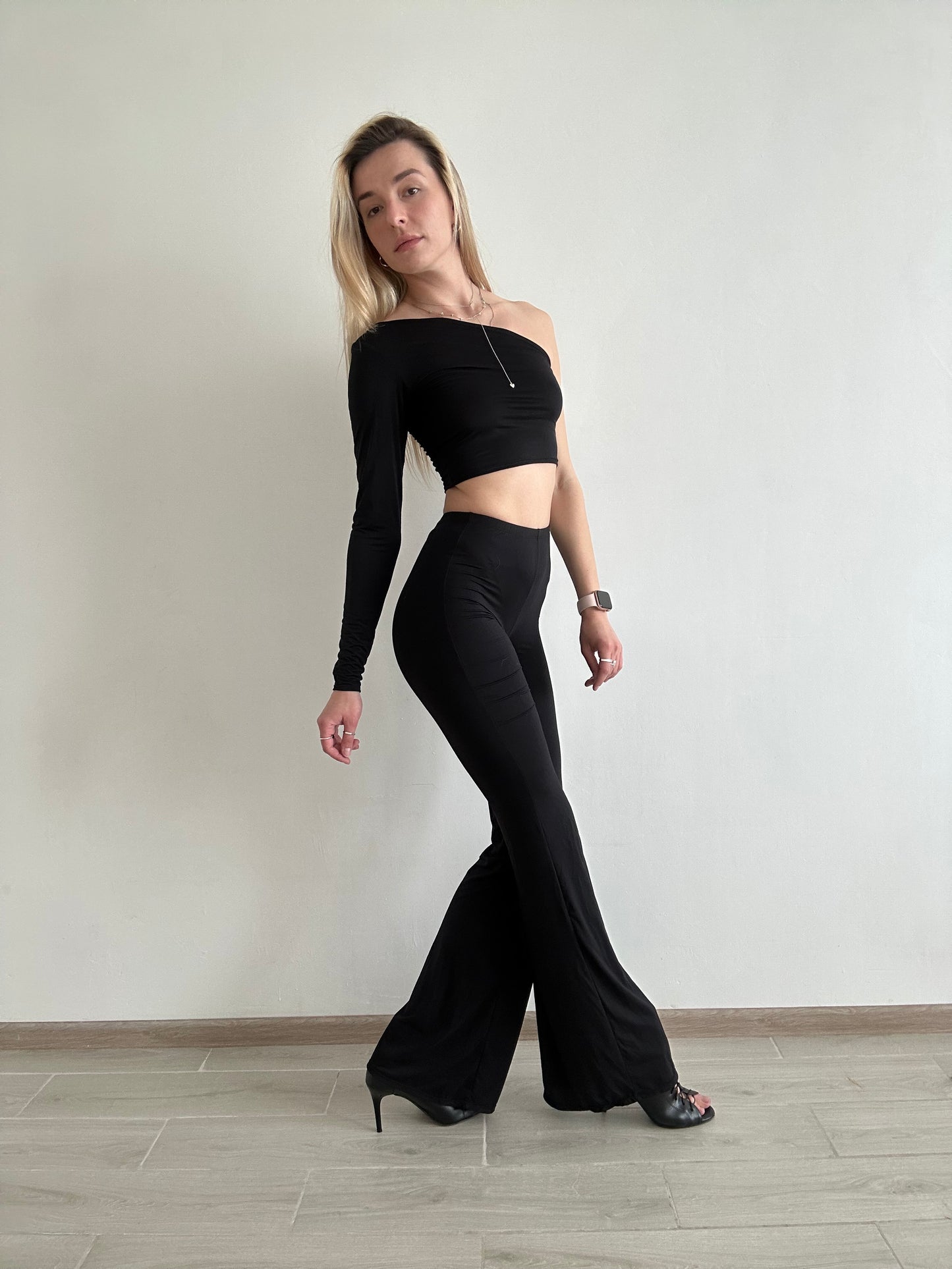 Black Cotton Flared Pants