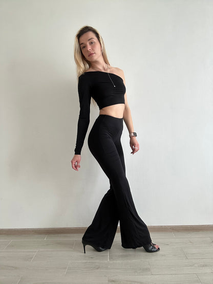 Black Cotton Flared Pants