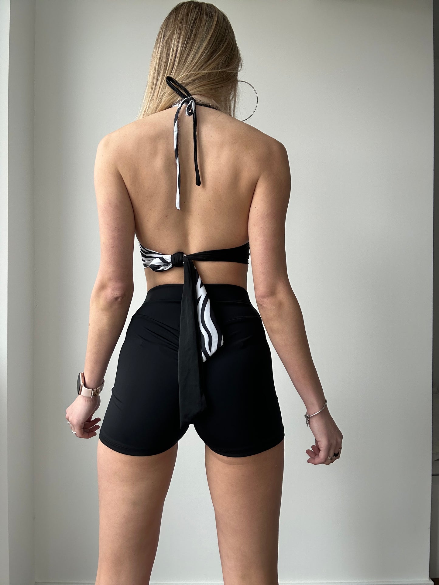 Black & Zebra Ring Halter Top