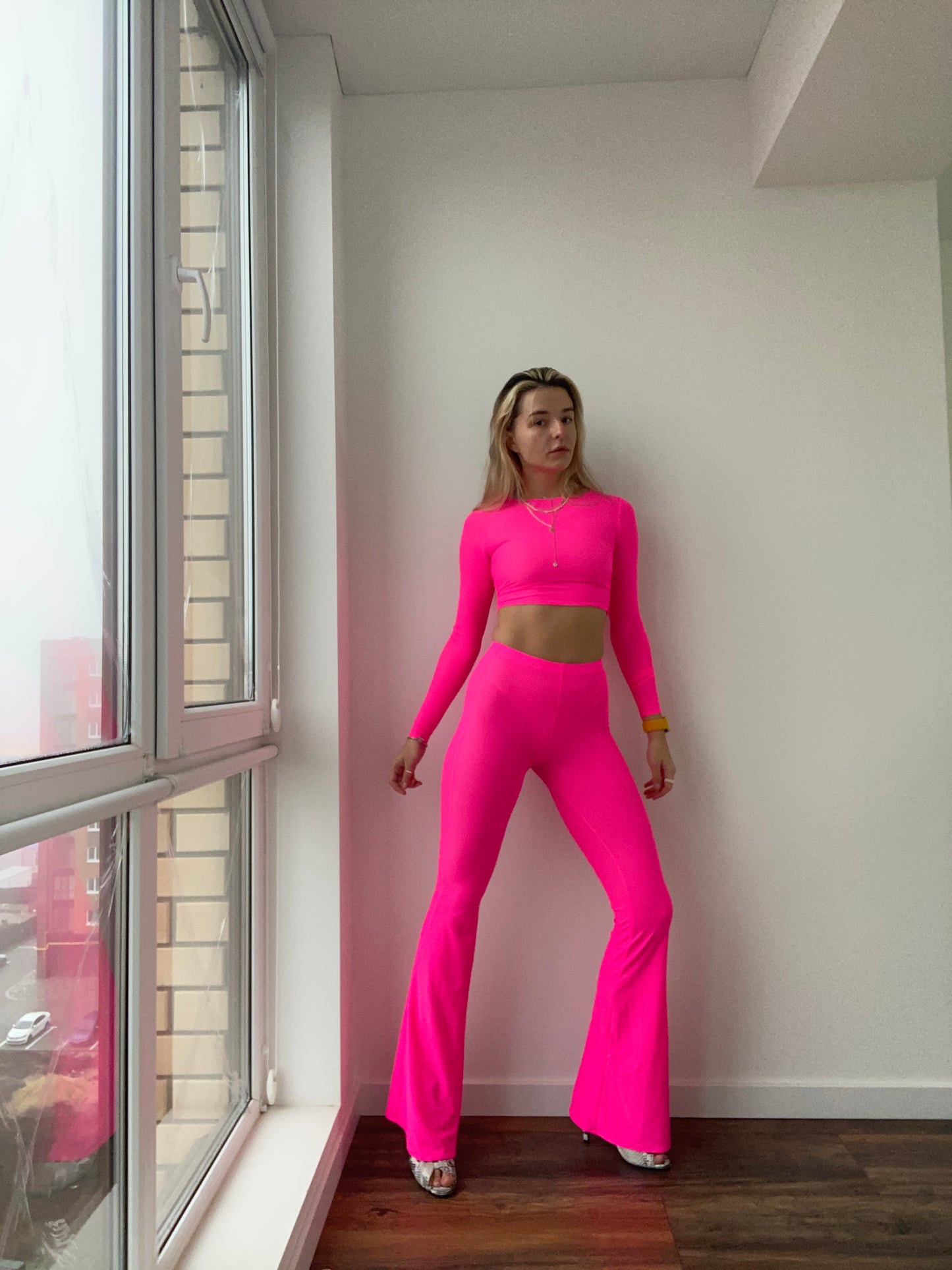 Hot Pink Neon Mesh Flared Pants