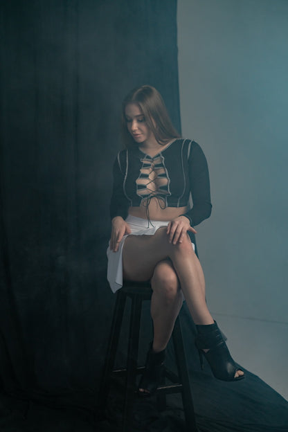 Black Ribbed Lace Up Dance Top