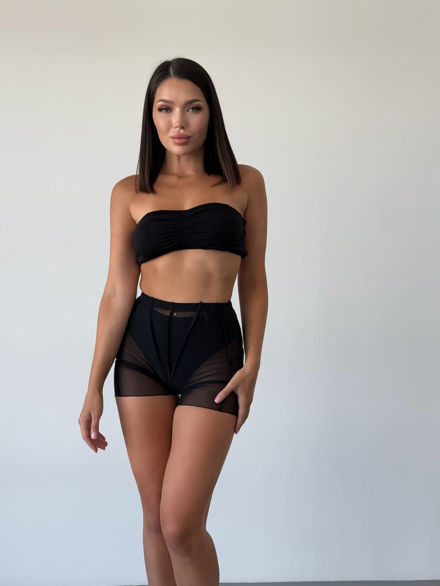Black Knit Bandeau Crop Top