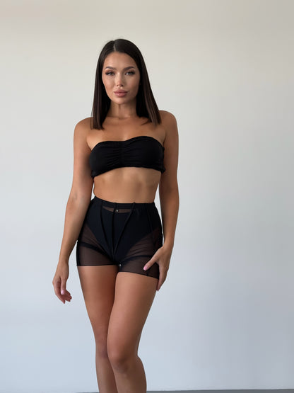 Black Knit Bandeau Crop Top