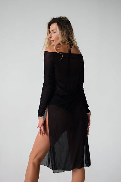 Black Mesh Midi Dance Dress