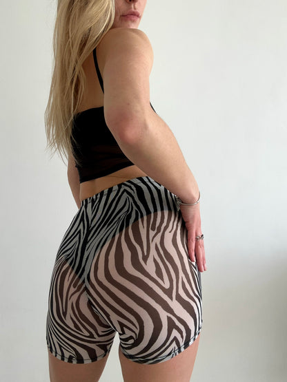 Black Mesh & Knit Decollete Crop Top