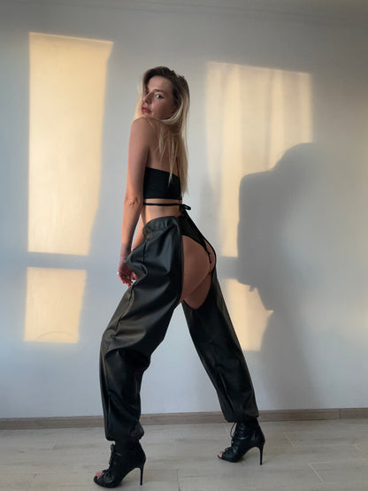 Black Leather Cut Out Pants