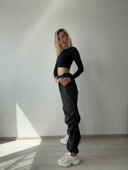 Black Cargo Wide Leg Pants