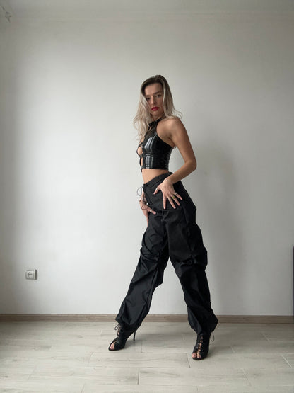 Black Latex Varnished Corset Top