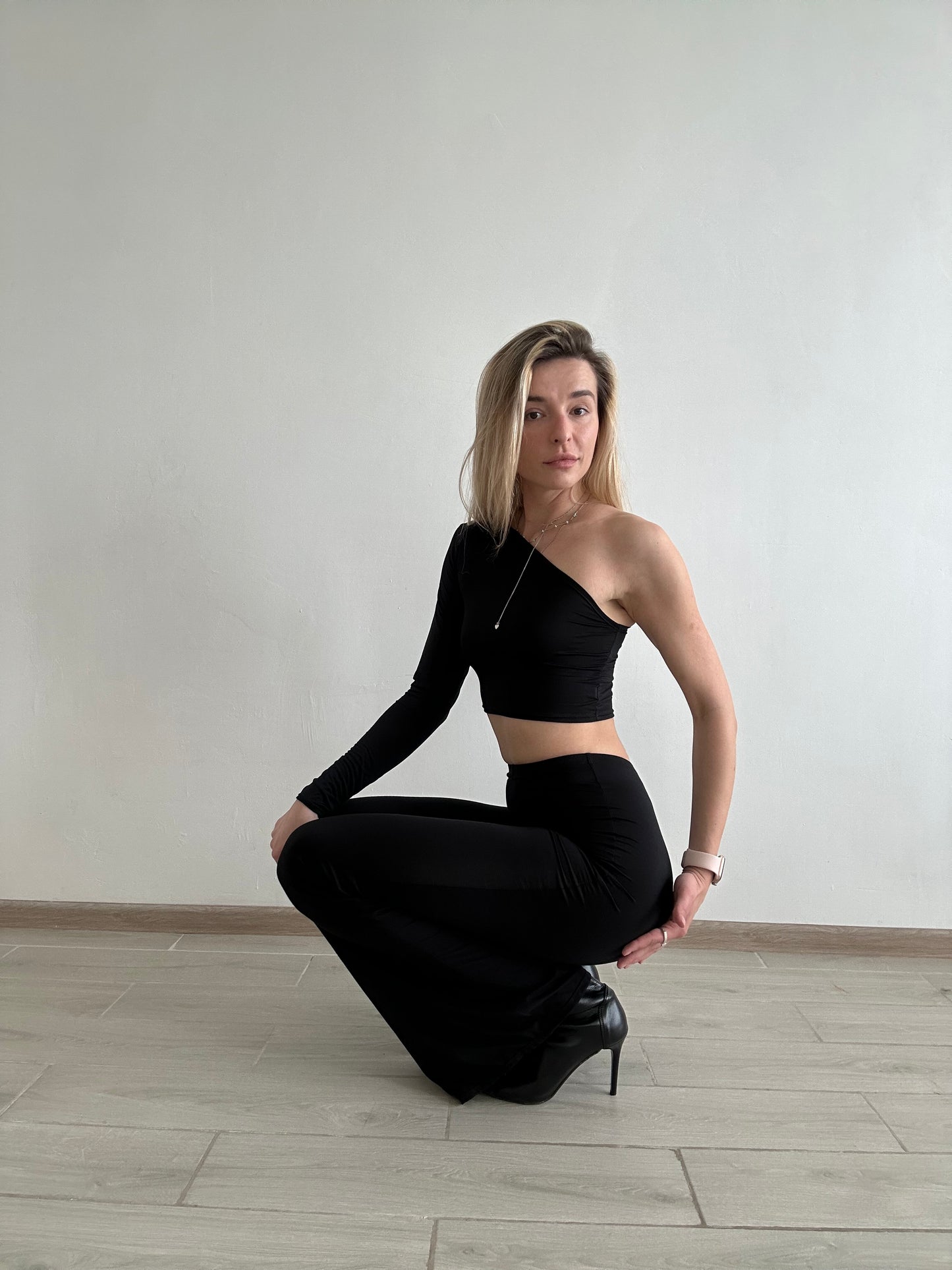 Black Cotton Flared Pants