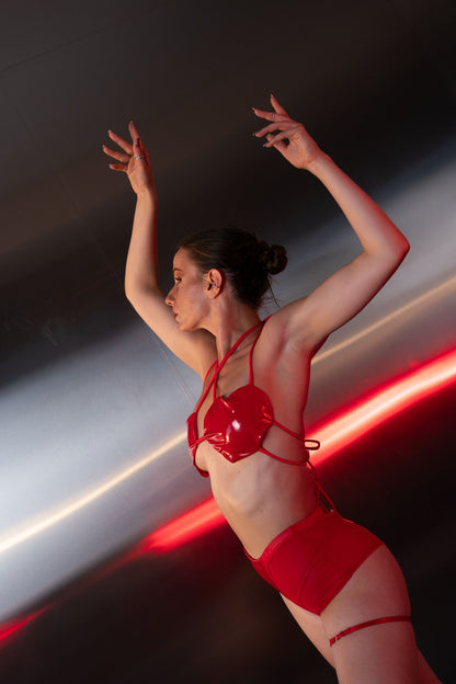 Red Patent Leather Booty Shorts with Mesh