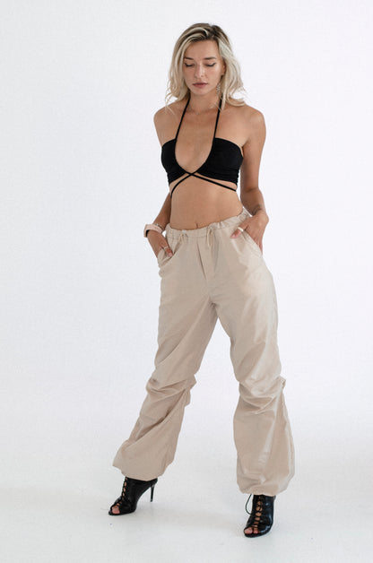 Beige Cargo Wide Leg Pants