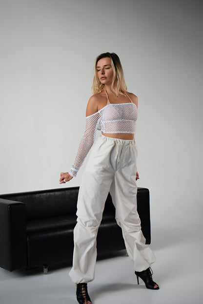 White Cargo Wide Leg Pants