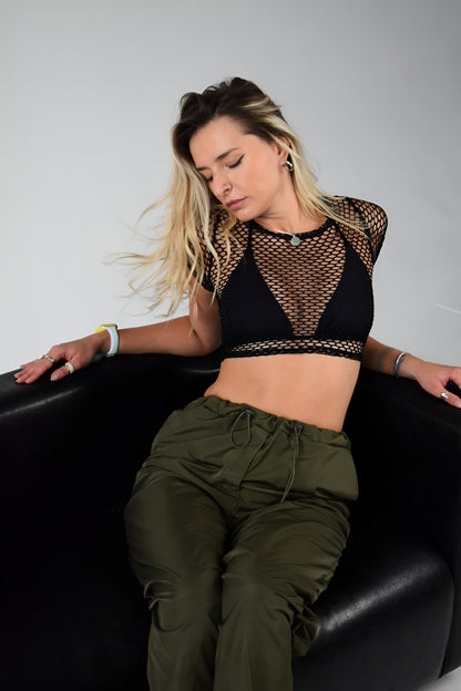 Khaki Cargo Wide Leg Pants