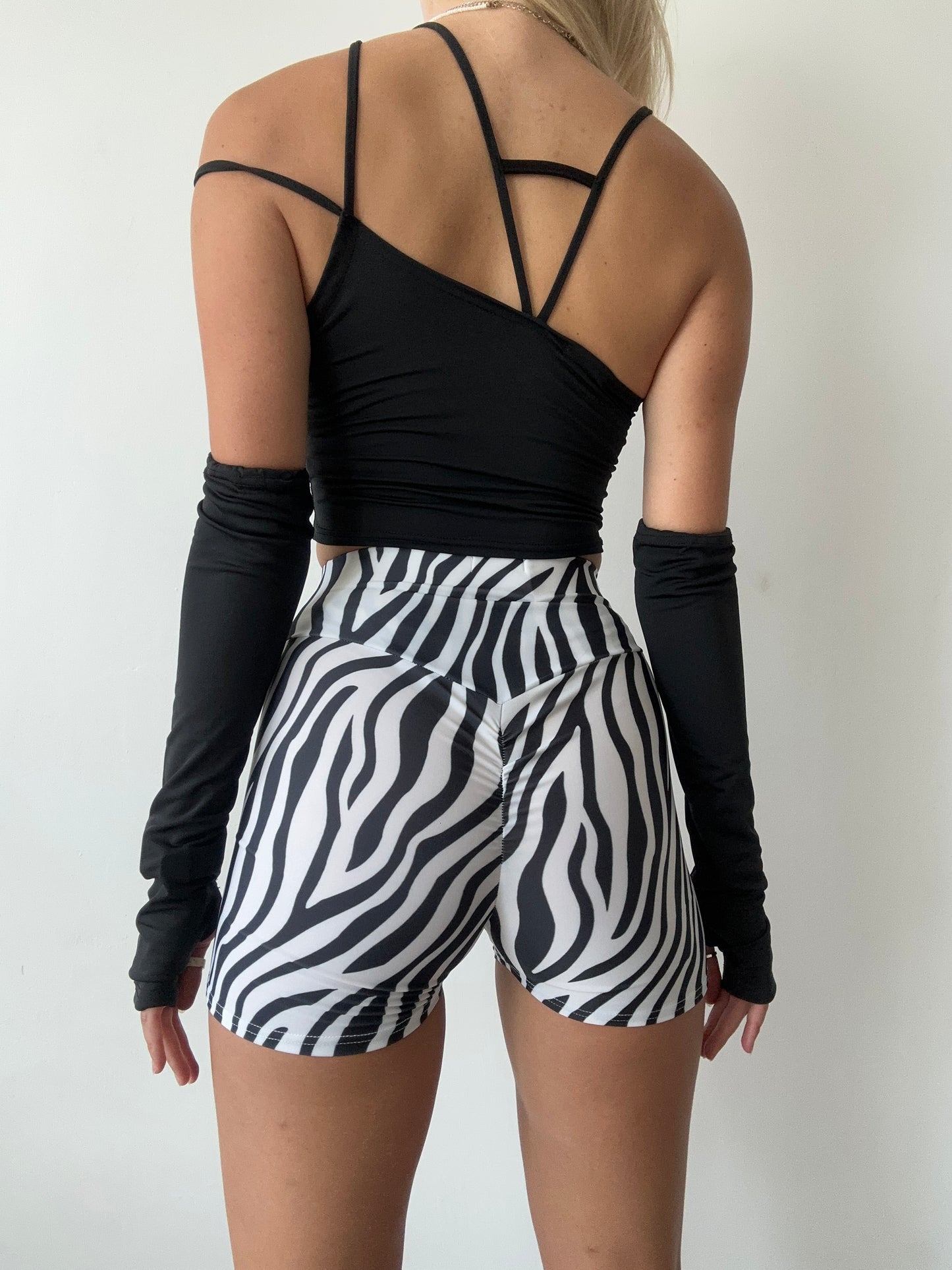 Zebra Print Ruched Booty Shorts