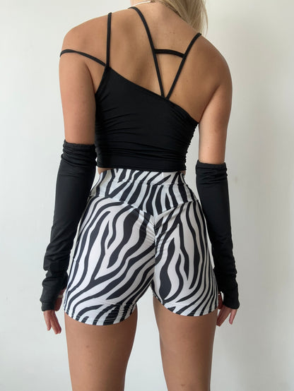 Zebra Print Ruched Booty Shorts