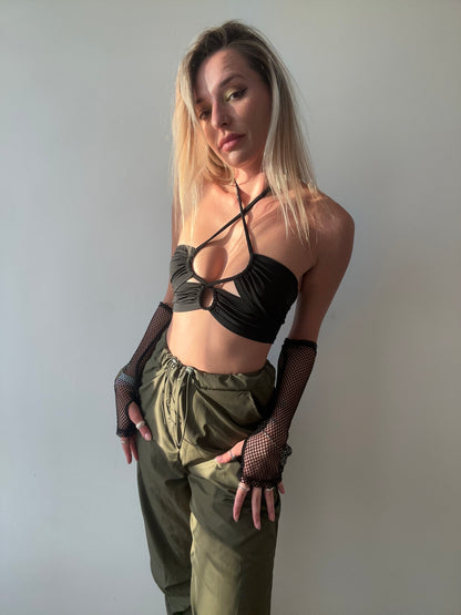 Black Mesh Fingerless Wrist Gloves