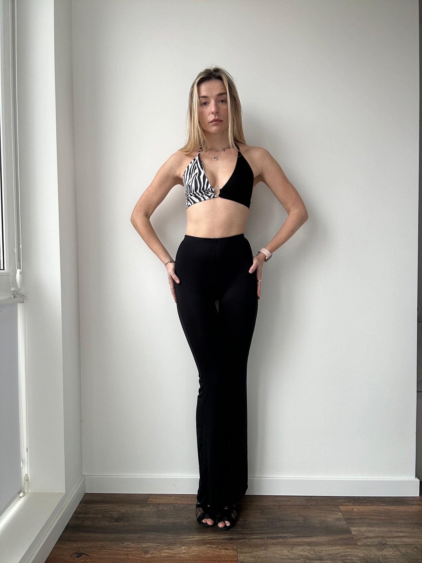 Black & Zebra Ring Halter Top