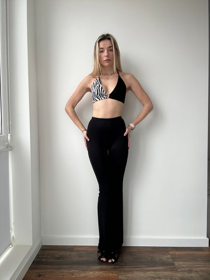 Black & Zebra Ring Halter Top