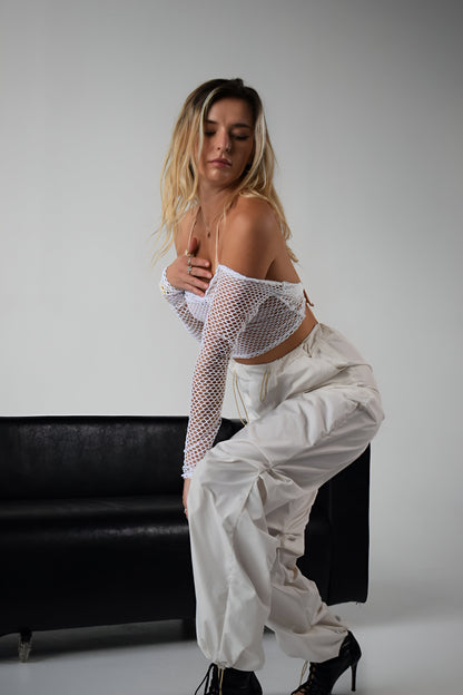 White Cargo Wide Leg Pants