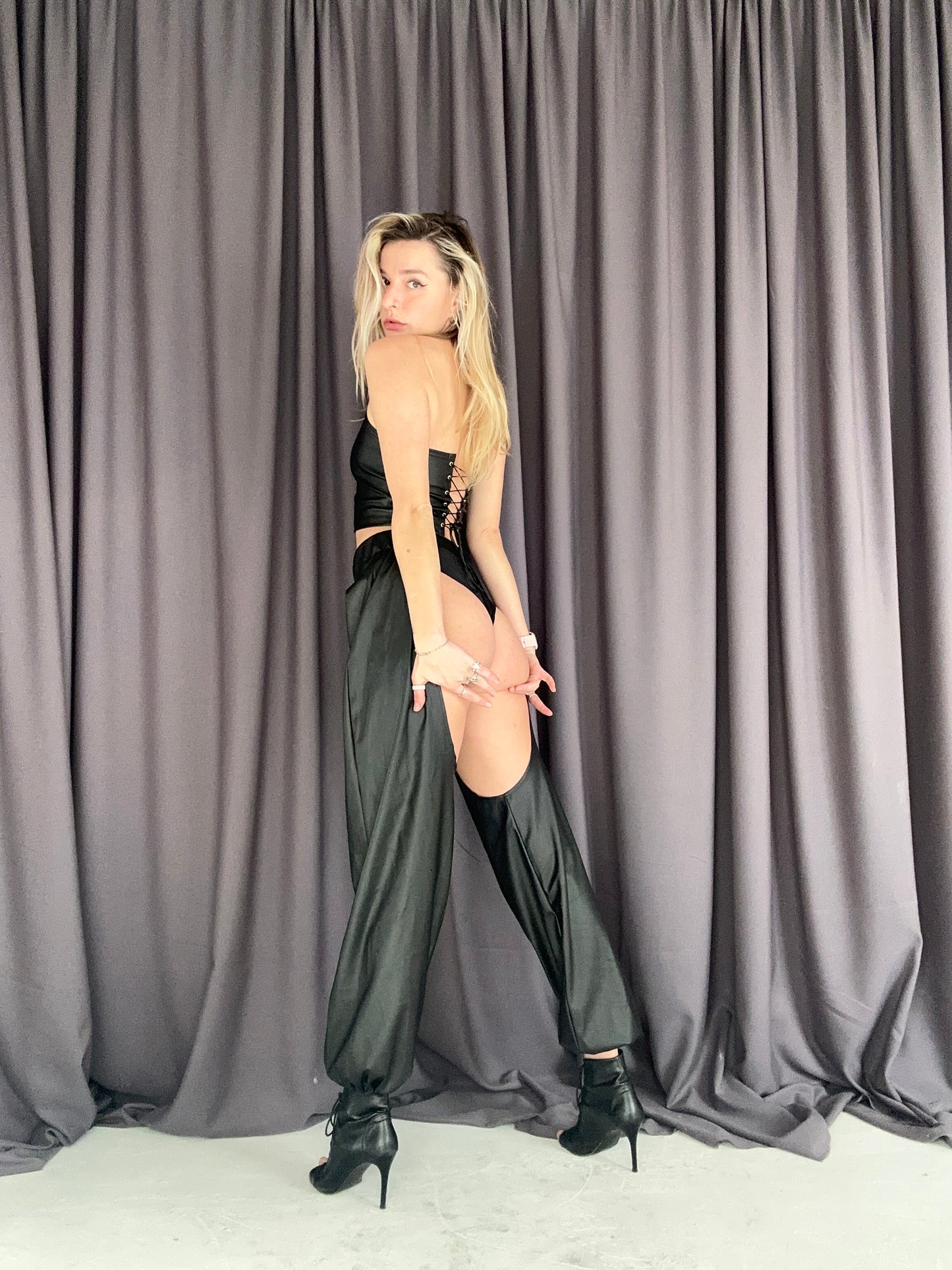 Black Eco Leather Halter Corset Top