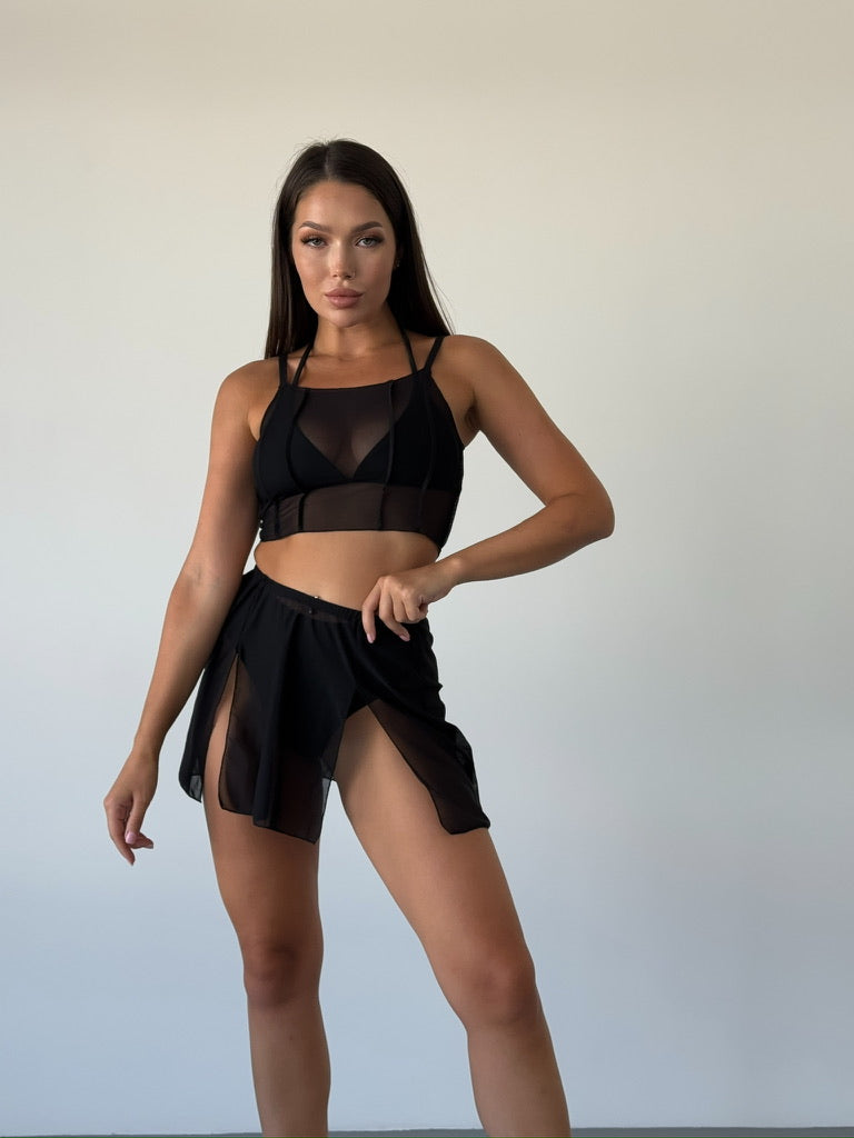 Black Mesh Strappy Crop Top