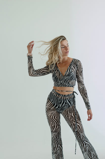 Zebra Mesh Wrap Crop Top