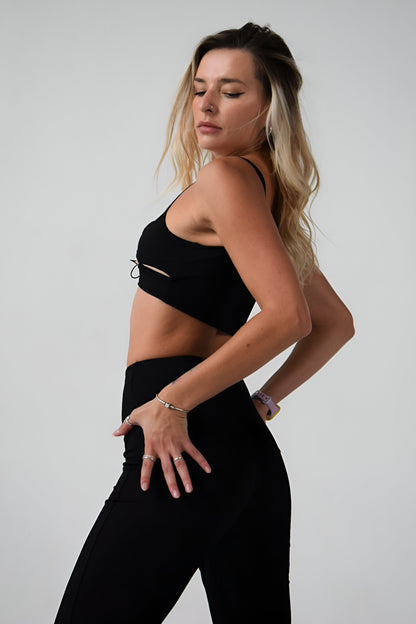 Black Ribbed High Waist Flared Dance Pants