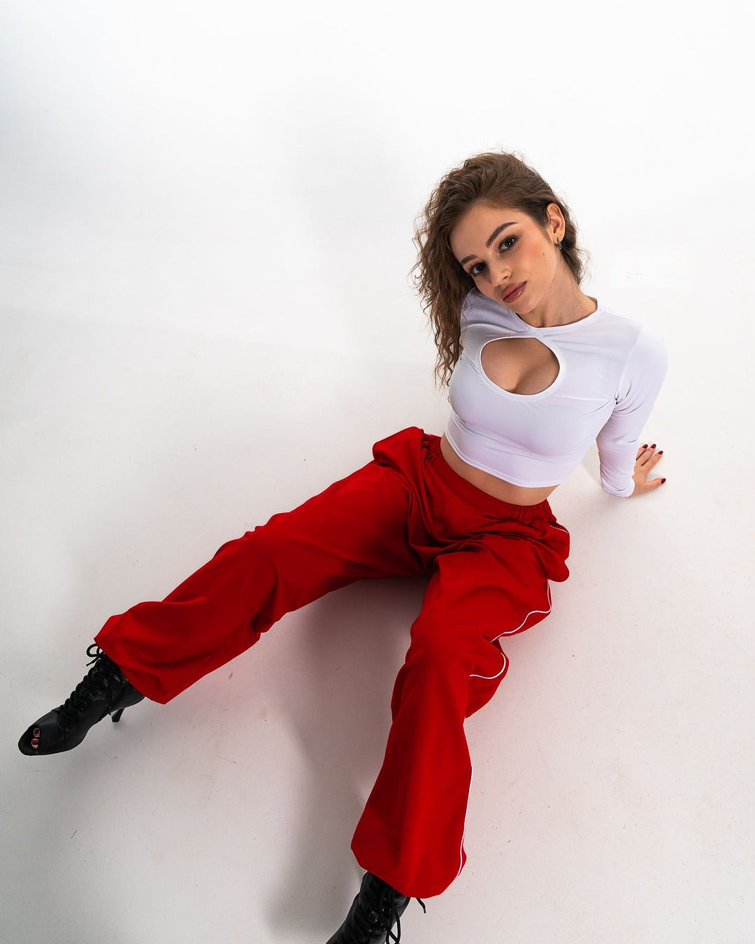 White Keyhole Long Sleeve Crop Top