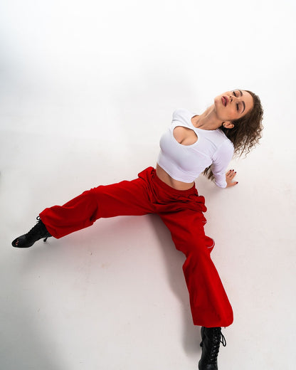 White Keyhole Long Sleeve Crop Top