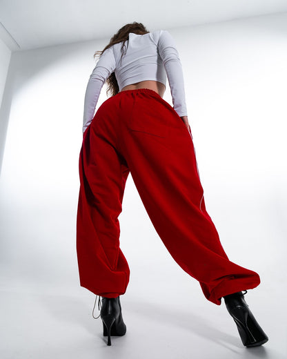 Red Wide Leg Cargo Pants