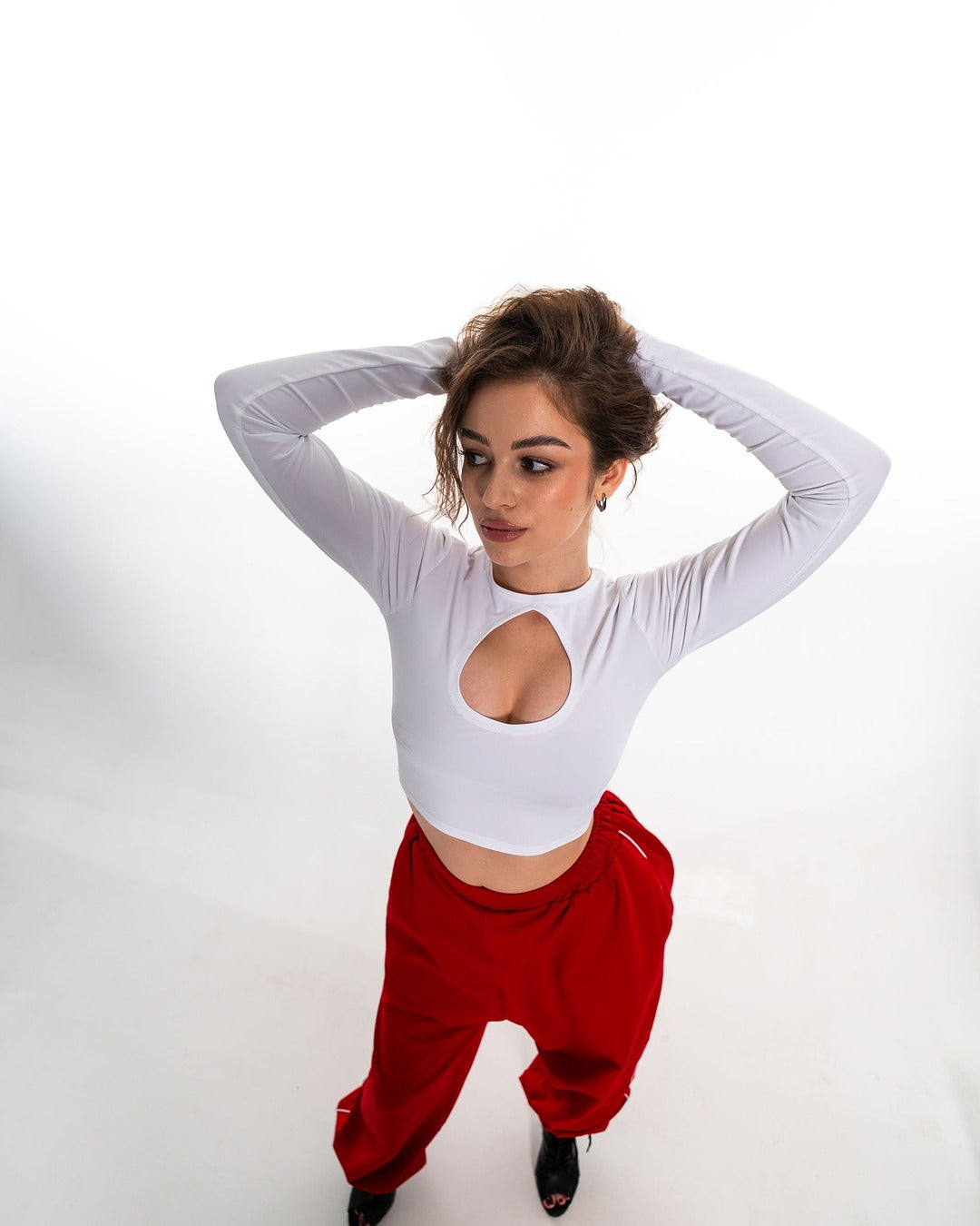 White Keyhole Long Sleeve Crop Top