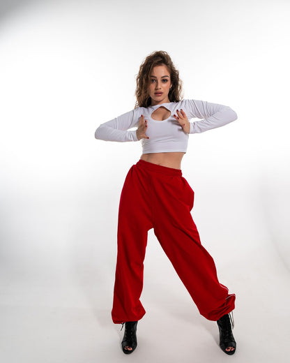 Red Wide Leg Cargo Pants