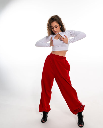 White Keyhole Long Sleeve Crop Top