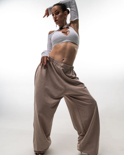 Beige Tie Dye Wide Leg Pants