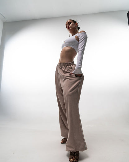 Beige Tie Dye Wide Leg Pants