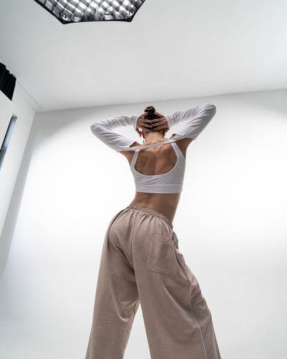 Beige Tie Dye Wide Leg Pants