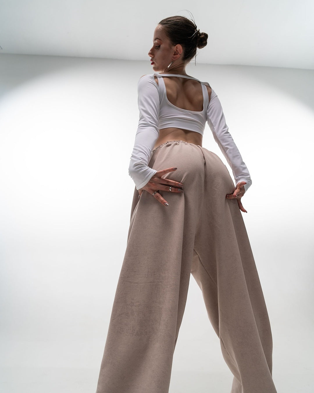 Beige Tie Dye Wide Leg Pants