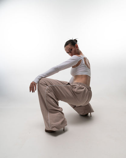 Beige Tie Dye Wide Leg Pants