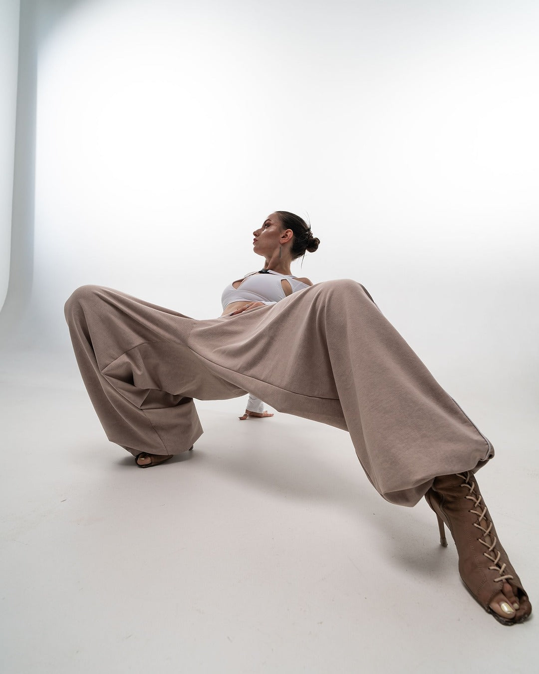 Beige Tie Dye Wide Leg Pants