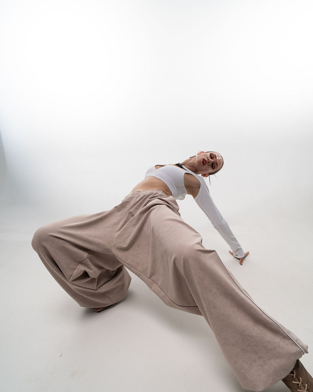 Beige Tie Dye Wide Leg Pants