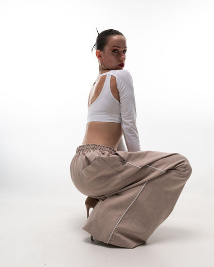 Beige Tie Dye Wide Leg Pants