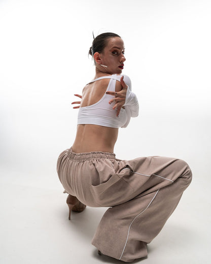 Beige Tie Dye Wide Leg Pants