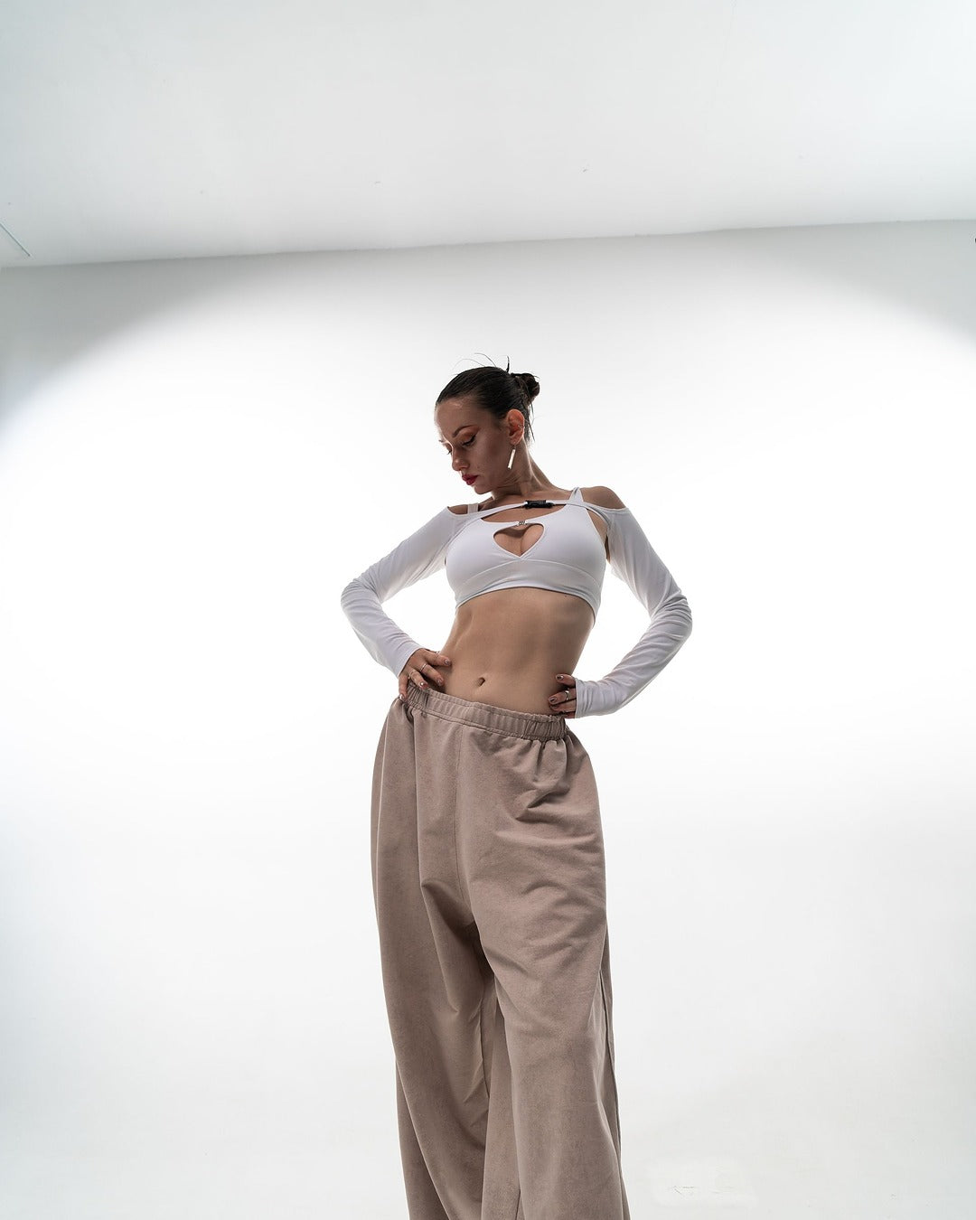 Beige Tie Dye Wide Leg Pants