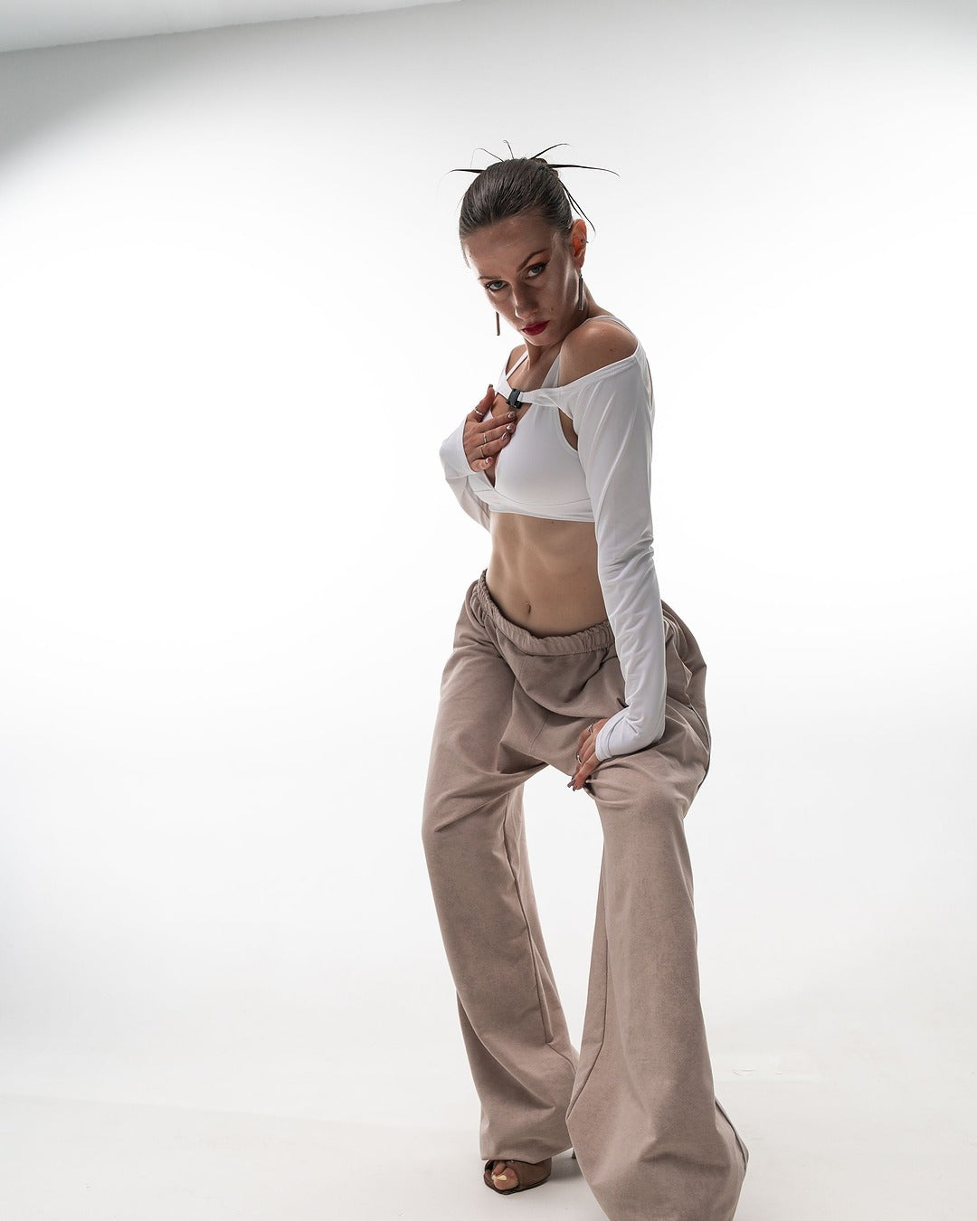 Beige Tie Dye Wide Leg Pants
